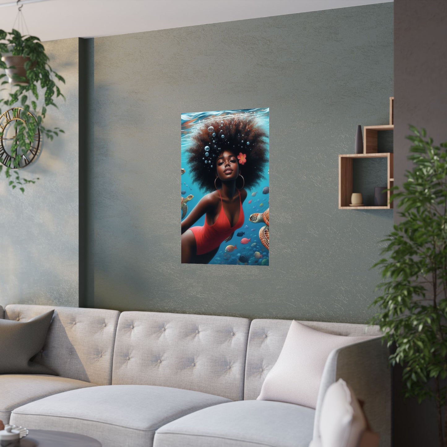 Black Mermaid in Red Satin Poster