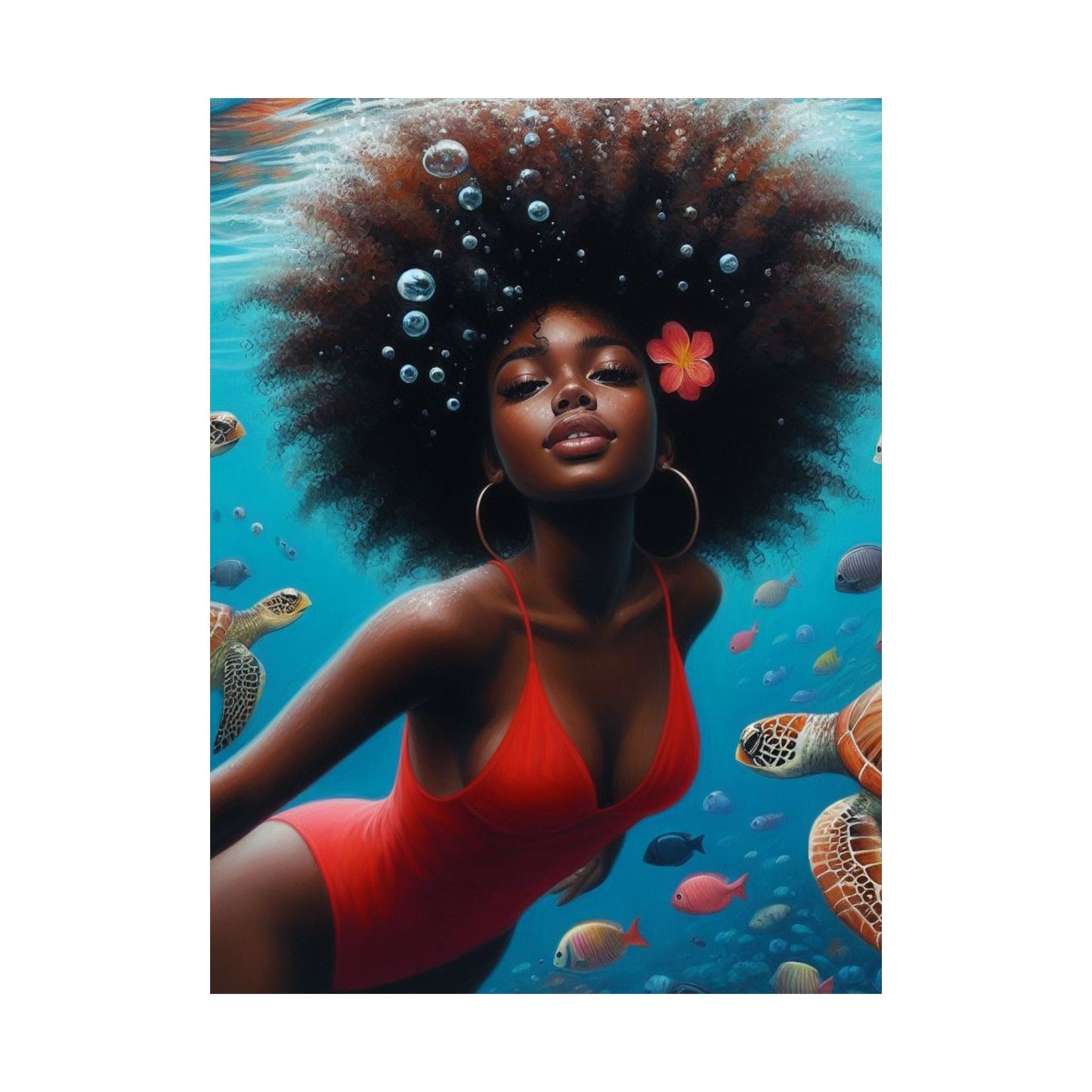Black Mermaid in Red Satin Poster