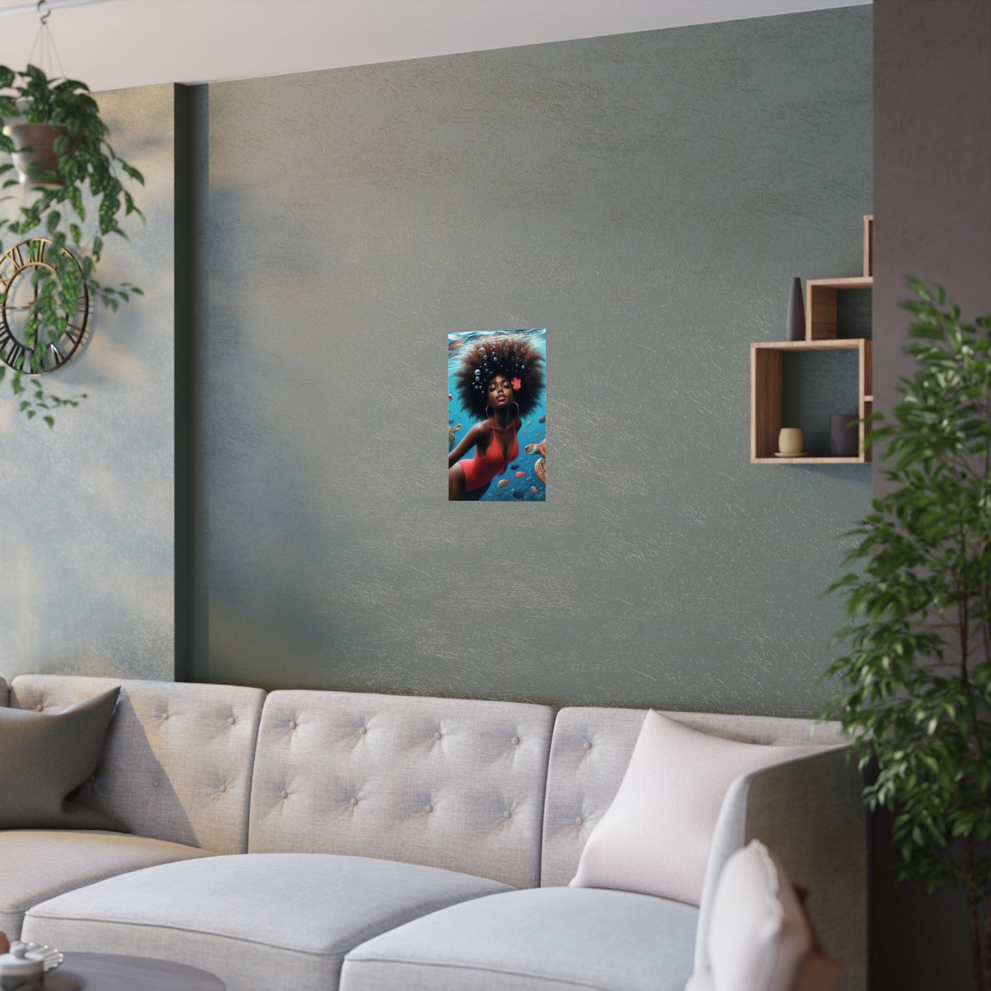 Black Mermaid in Red Satin Poster