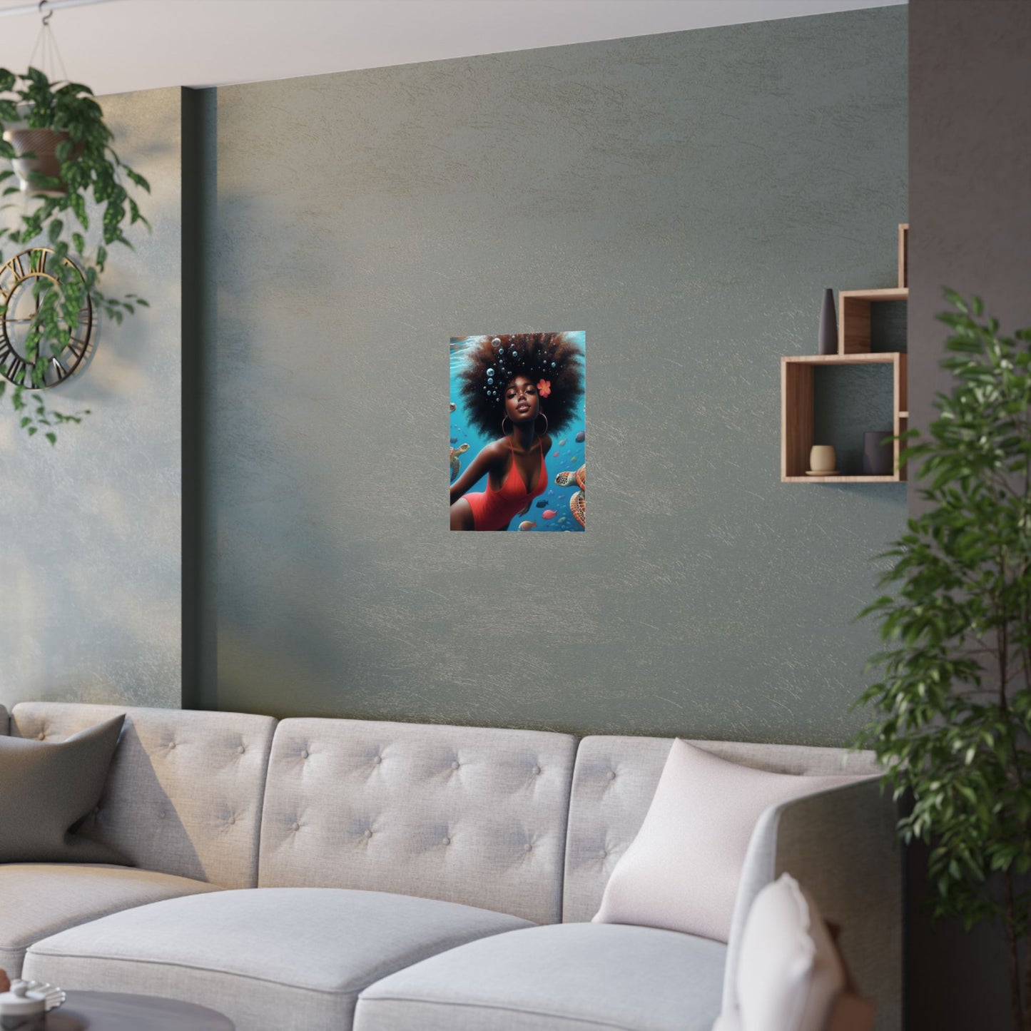 Black Mermaid in Red Satin Poster