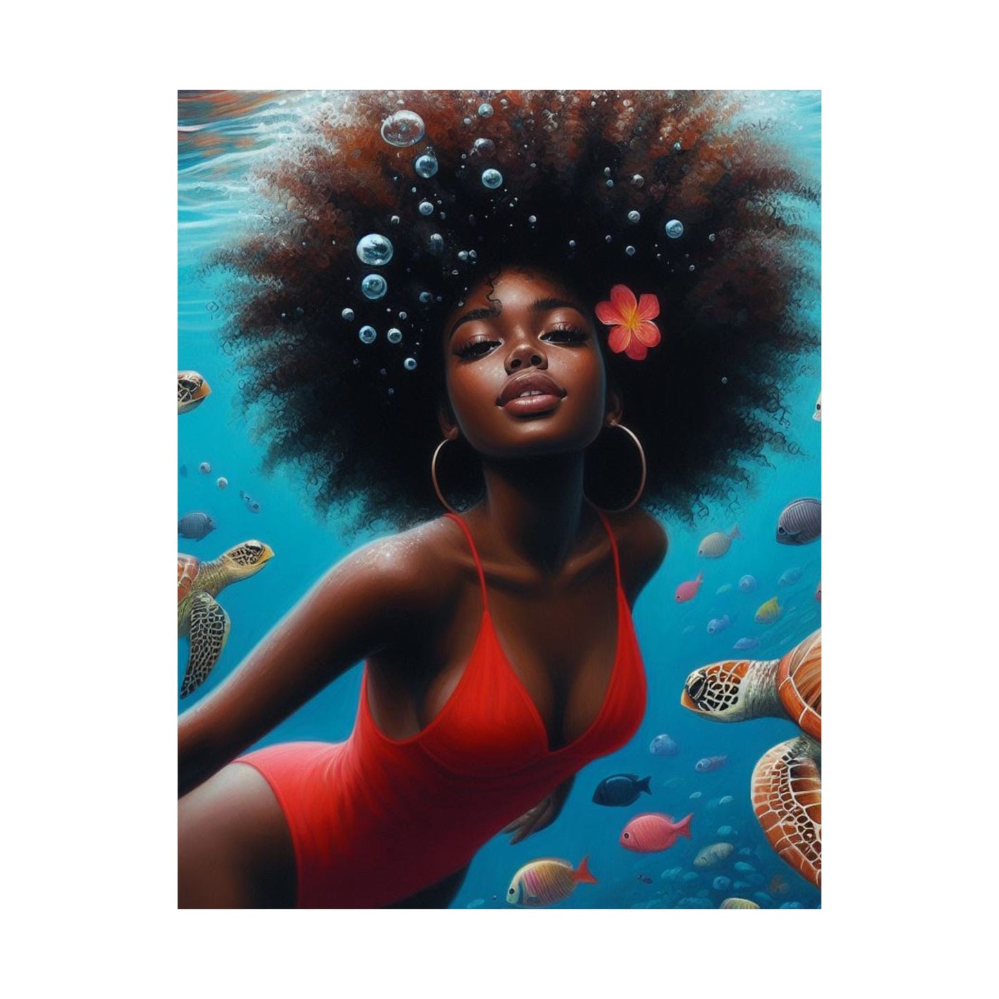Black Mermaid in Red Satin Poster