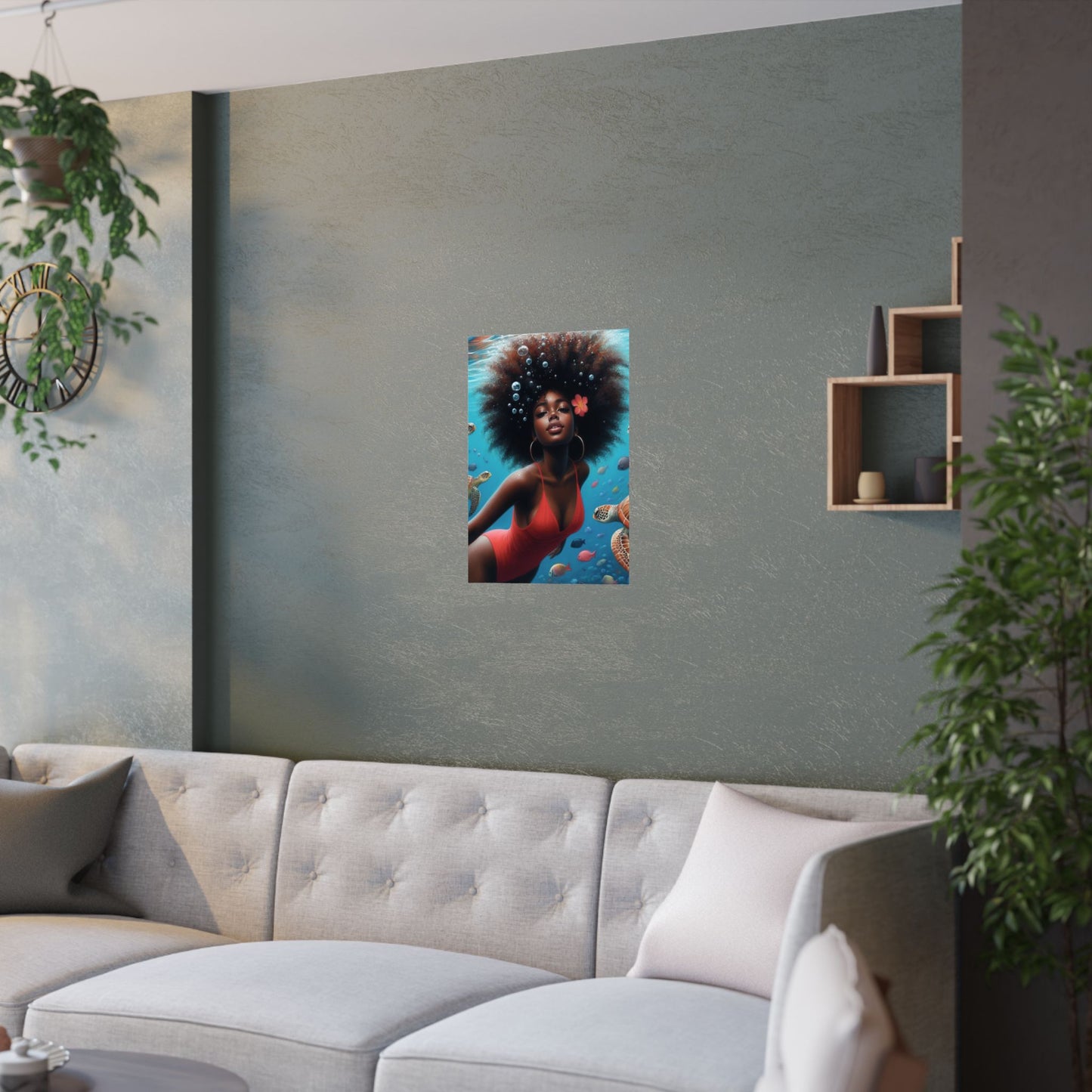 Black Mermaid in Red Satin Poster