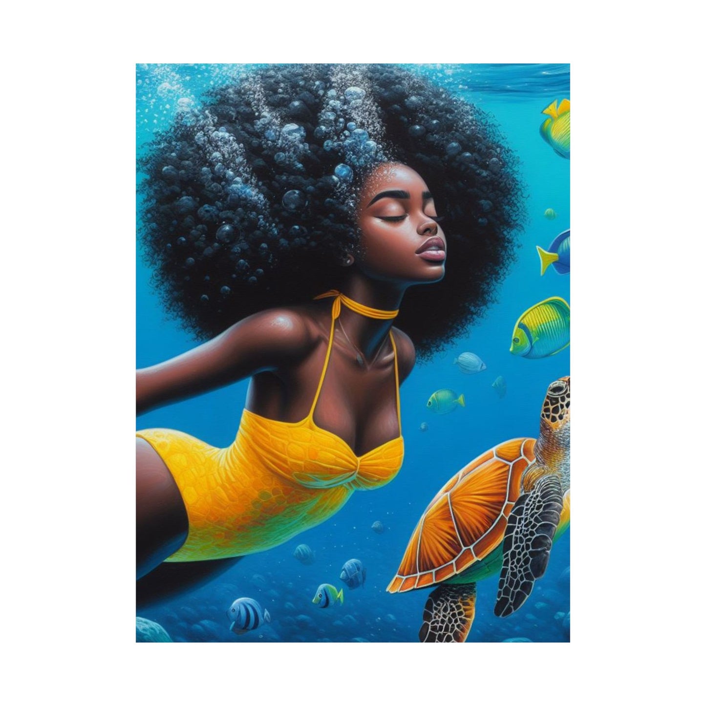 Black Mermaid in Yellow Satin Poster