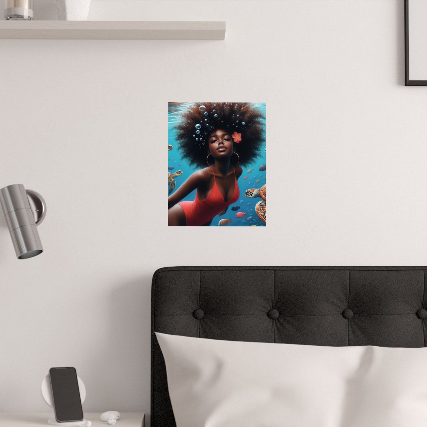Black Mermaid in Red Satin Poster