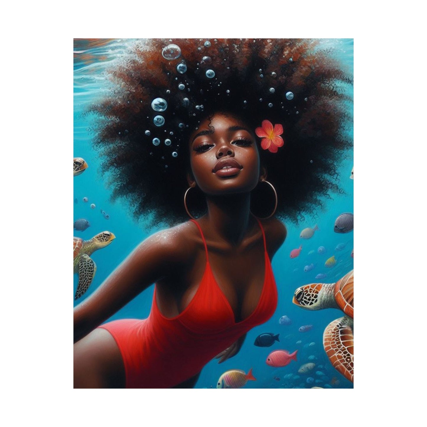 Black Mermaid in Red Satin Poster