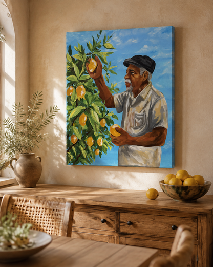 Grandpas Lemons Black Family Art Print | Blue Kitchen Wall Decor