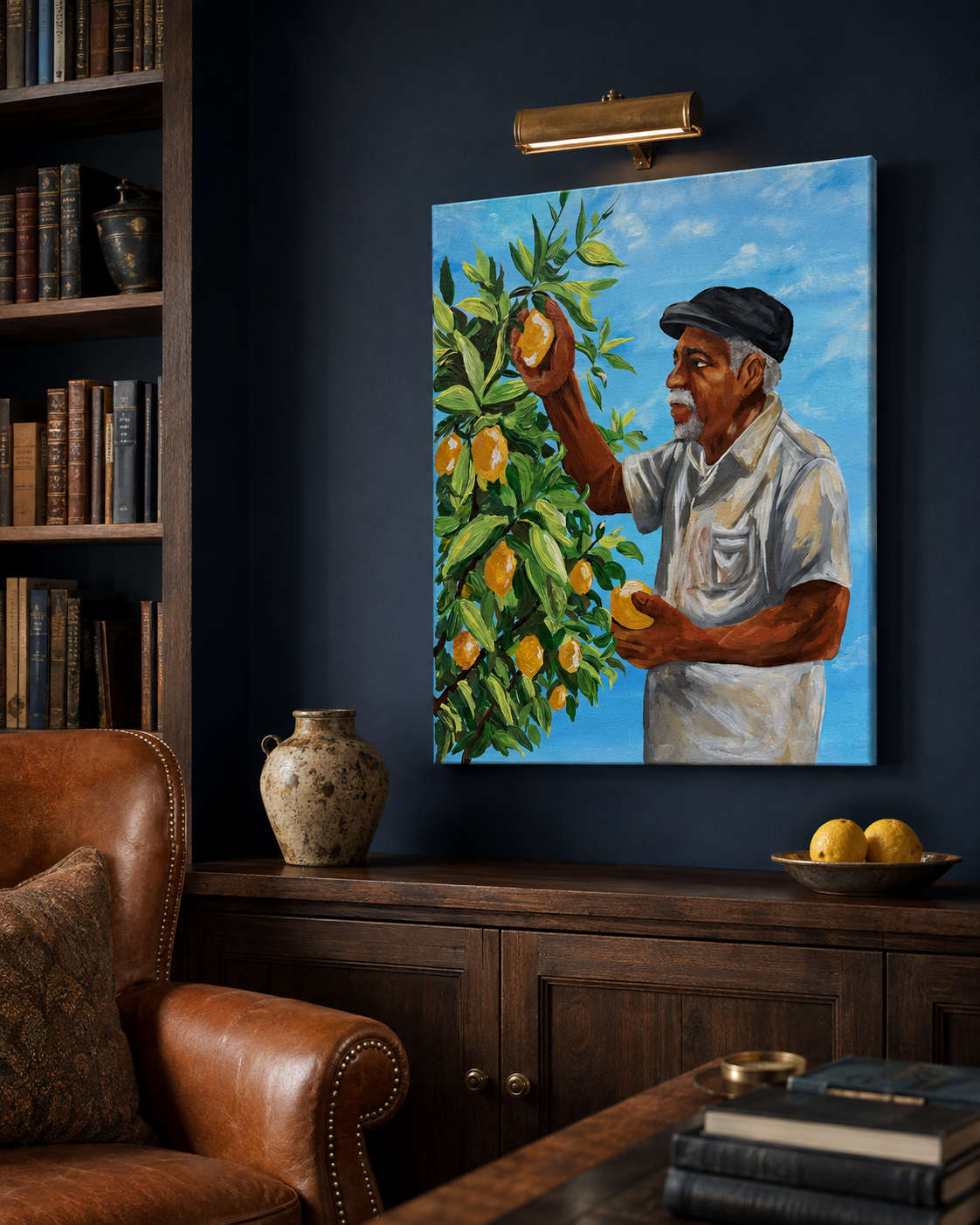Grandpas Lemons Black Family Canvas Art | Blue Kitchen Wall Decor