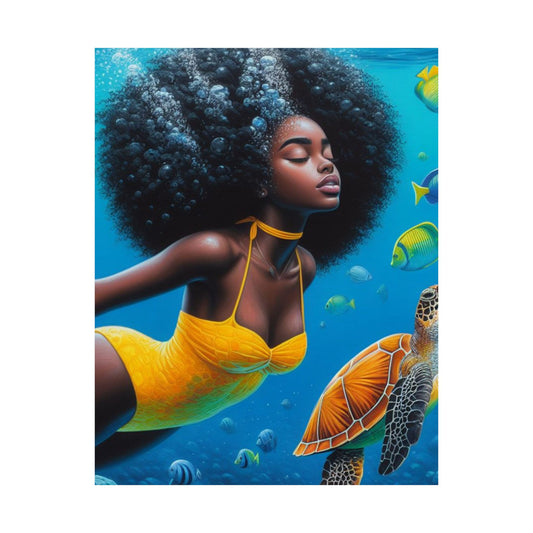 Black Mermaid in Yellow Satin Poster
